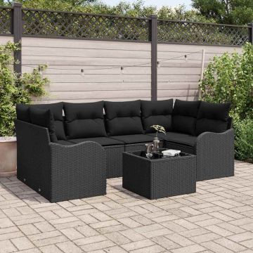 vidaXL Sodo Sofų Rinkinys 7 pcs Juoda Poli ratanas, plienas ir stiklas