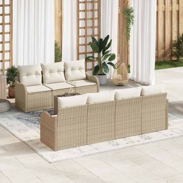 vidaXL Sodo Sofų Rinkinys su pagalve 8 pcs Bežinė ir kreminė