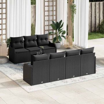 vidaXL Sodo Sofų Rinkinys 8 pcs Juoda Poli Ratanas, Plienas ir Stiklas