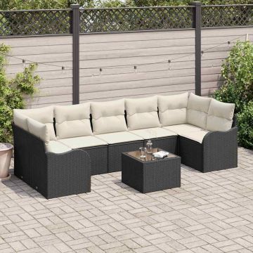 vidaXL Sodo Sofų Rinkinys su pagalve su pagalve 8 pcs Juoda ir kreminė