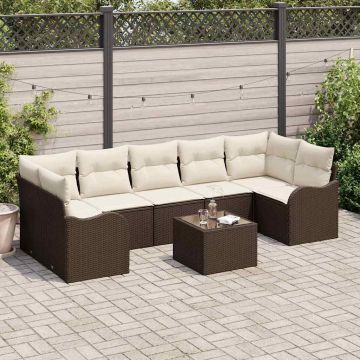 vidaXL Sodo Sofų Rinkinys su pagalve 8 pcs Ruda ir grietinėlė