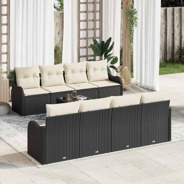 vidaXL Sodo Sofų Rinkinys su pagalve su pagalve 9 pcs Juoda ir kreminė