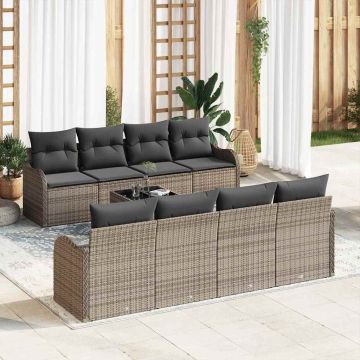 vidaXL Sodo Sofų Rinkinys 9 pcs Pilka Poli Ratanas, Plienas ir Stiklas