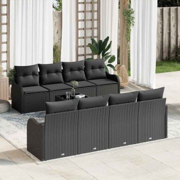 vidaXL Sodo Sofų Rinkinys 9 pcs Juoda Poli Ratanas, Plienas ir Stiklas