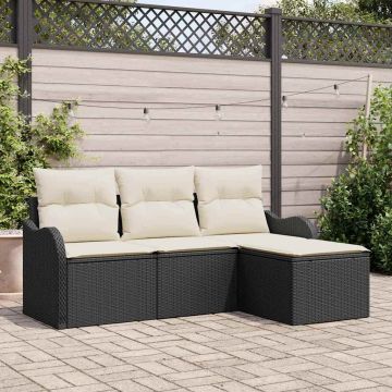 vidaXL Sodo Sofų Rinkinys su saugykla 4 pcs Juoda poliratanas