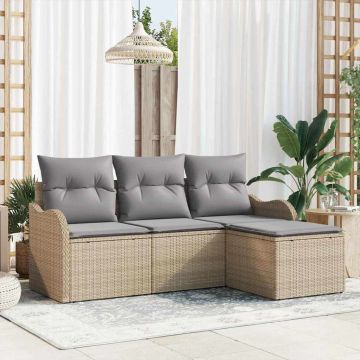 vidaXL Sodo Sofų Rinkinys su saugykla 4 pcs Smėlio poliratanas