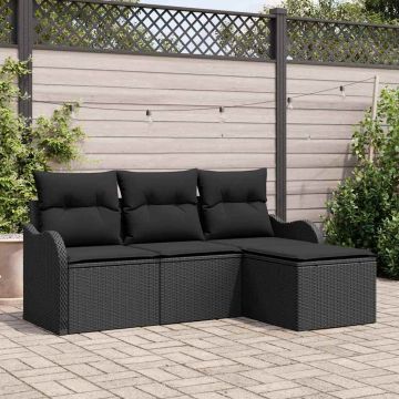 vidaXL Sodo Sofų Rinkinys su saugykla 4 pcs Juoda poliratanas