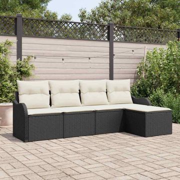 vidaXL Sodo Sofų Rinkinys su pagalve 5 pcs Juoda Poli ratanas