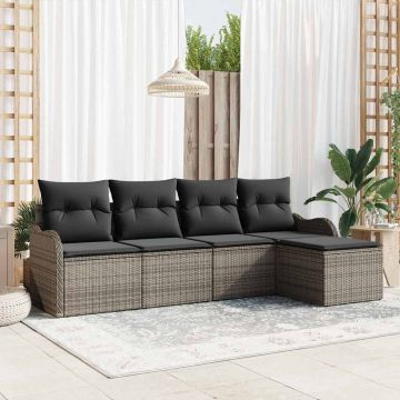 vidaXL Sodo Sofų Rinkinys su pagalve 5 pcs Pilka Poli ratanas