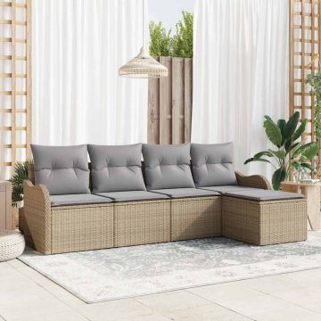 vidaXL Sodo Sofų Rinkinys su pagalve 5 pcs Smėlio Poli ratanas