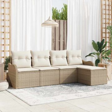 vidaXL Sodo Sofų Rinkinys su pagalve 5 pcs Smėlio Poli ratanas