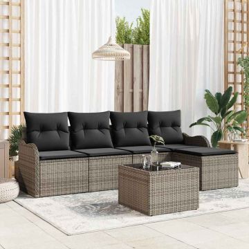 vidaXL Sodo Sofų Rinkinys su pagalve 6 pcs Juoda Poli ratanas