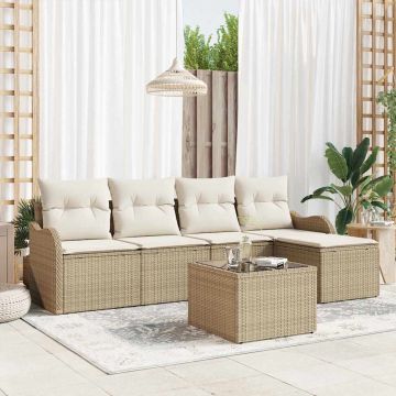 vidaXL Sodo Sofų Rinkinys su pagalve 6 pcs Ruda Poli ratanas