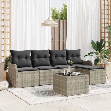 vidaXL Sodo Sofų Rinkinys su pagalve 6 pcs Pilka Poli ratanas