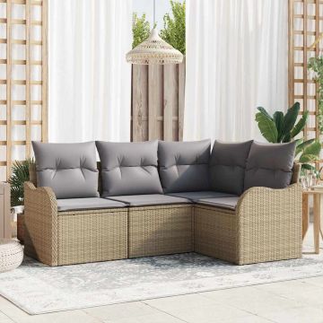 vidaXL Sodo Sofų Rinkinys su saugykla 4 pcs Smėlio poliratanas