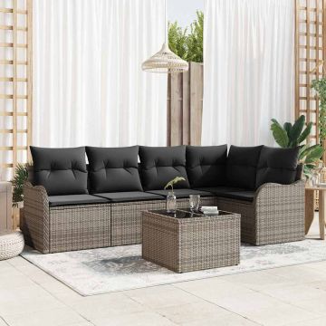 vidaXL Sodo Sofų Rinkinys su saugykla 6 pcs Pilka poliratanas