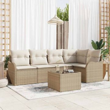 vidaXL Sodo Sofų Rinkinys su saugykla 6 pcs Smėlio poliratanas