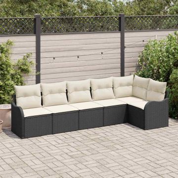vidaXL Sodo Sofų Rinkinys su pagalve 6 pcs Juoda Poli ratanas