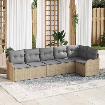 vidaXL Sodo Sofų Rinkinys su pagalve 6 pcs Smėlio Poli ratanas