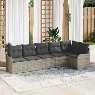 vidaXL Sodo Sofų Rinkinys su pagalve 6 pcs Šviesiai pilka Poli ratanas