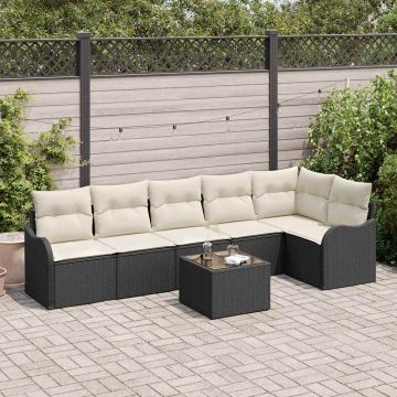 vidaXL Sodo Sofų Rinkinys su pagalve 7 pcs Ruda Poli ratanas