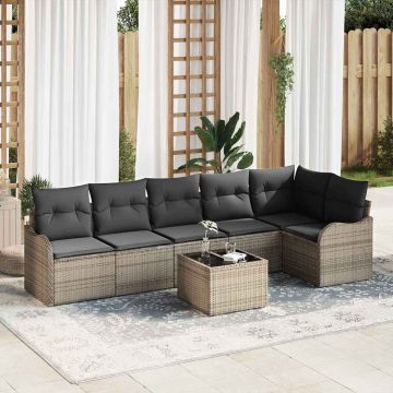 vidaXL Sodo Sofų Rinkinys su pagalve 7 pcs Juoda Poli ratanas