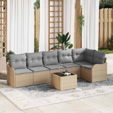 vidaXL Sodo Sofų Rinkinys su pagalve 7 pcs Juoda Poli ratanas