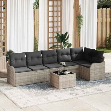 vidaXL Sodo Sofų Rinkinys su pagalve 7 pcs Pilka Poli ratanas