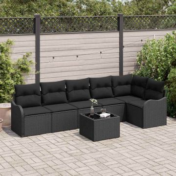 vidaXL Sodo Sofų Rinkinys su pagalve 7 pcs Smėlio Poli ratanas