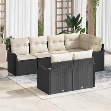 vidaXL Sodo Sofų Rinkinys su pagalve 7 pcs Juoda Poli ratanas