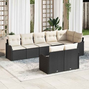 vidaXL Sodo Sofų Rinkinys su saugykla 8 pcs Juoda ir Balta poliratanas