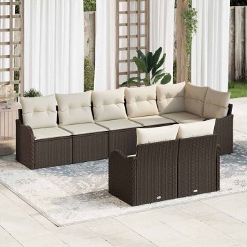 vidaXL Sodo Sofų Rinkinys su pagalve 8 pcs Ruda ir balta Poli ratanas
