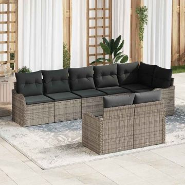 vidaXL Sodo Sofų Rinkinys su pagalve 8 pcs Pilka Poli ratanas