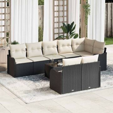 vidaXL Sodo Sofų Rinkinys su pagalve 9 pcs Juoda ir balta Poli ratanas
