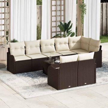 vidaXL Sodo Sofų Rinkinys su pagalve 9 pcs Ruda ir balta Poli ratanas