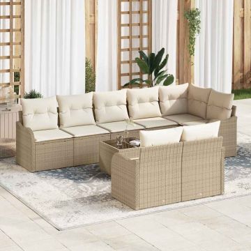 vidaXL Sodo Sofų Rinkinys 9 pcs Bežinė ir balta poliratanas