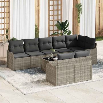 vidaXL Sodo Sofų Rinkinys su pagalve 9 pcs Šviesiai pilka Poli ratanas