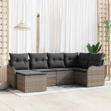 vidaXL Sodo Sofų Rinkinys su pagalve 6 pcs Pilka Poli ratanas