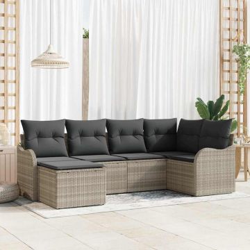 vidaXL Sodo Sofų Rinkinys su pagalve 6 pcs Šviesiai pilka Poli ratanas
