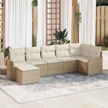 vidaXL Sodo Sofų Rinkinys 7 pcs Smėlio ir balta Poli ratanas