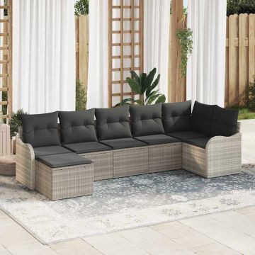 vidaXL Sodo Sofų Rinkinys su pagalve 7 pcs Šviesiai pilka Poli ratanas
