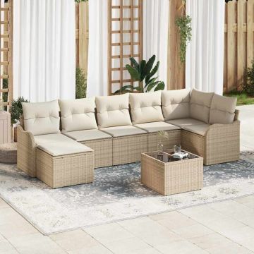 vidaXL Sodo Sofų Rinkinys 8 pcs Smėlio ir balta Poli ratanas