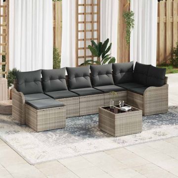 vidaXL Sodo Sofų Rinkinys su pagalve 8 pcs Šviesiai pilka Poli ratanas