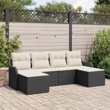 vidaXL Sodo Sofų Rinkinys su pagalve 6 pcs Juoda ir balta Poli ratanas