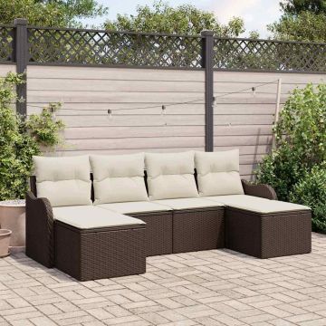 vidaXL Sodo Sofų Rinkinys su pagalve 6 pcs Ruda ir balta Poli ratanas