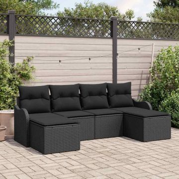 vidaXL Sodo Sofų Rinkinys su pagalve 6 pcs Juoda Poli ratanas