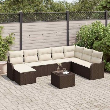 vidaXL Sodo Sofų Rinkinys su pagalve 9 pcs Ruda ir balta Poli ratanas