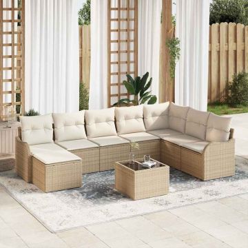 vidaXL Sodo Sofų Rinkinys 9 pcs Smėlio ir balta Poli ratanas