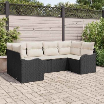 vidaXL Sodo Sofų Rinkinys su pagalve 6 pcs Juoda ir balta Poli ratanas