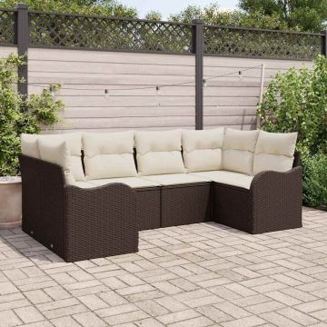 vidaXL Sodo Sofų Rinkinys su pagalve 6 pcs Ruda ir balta Poli ratanas